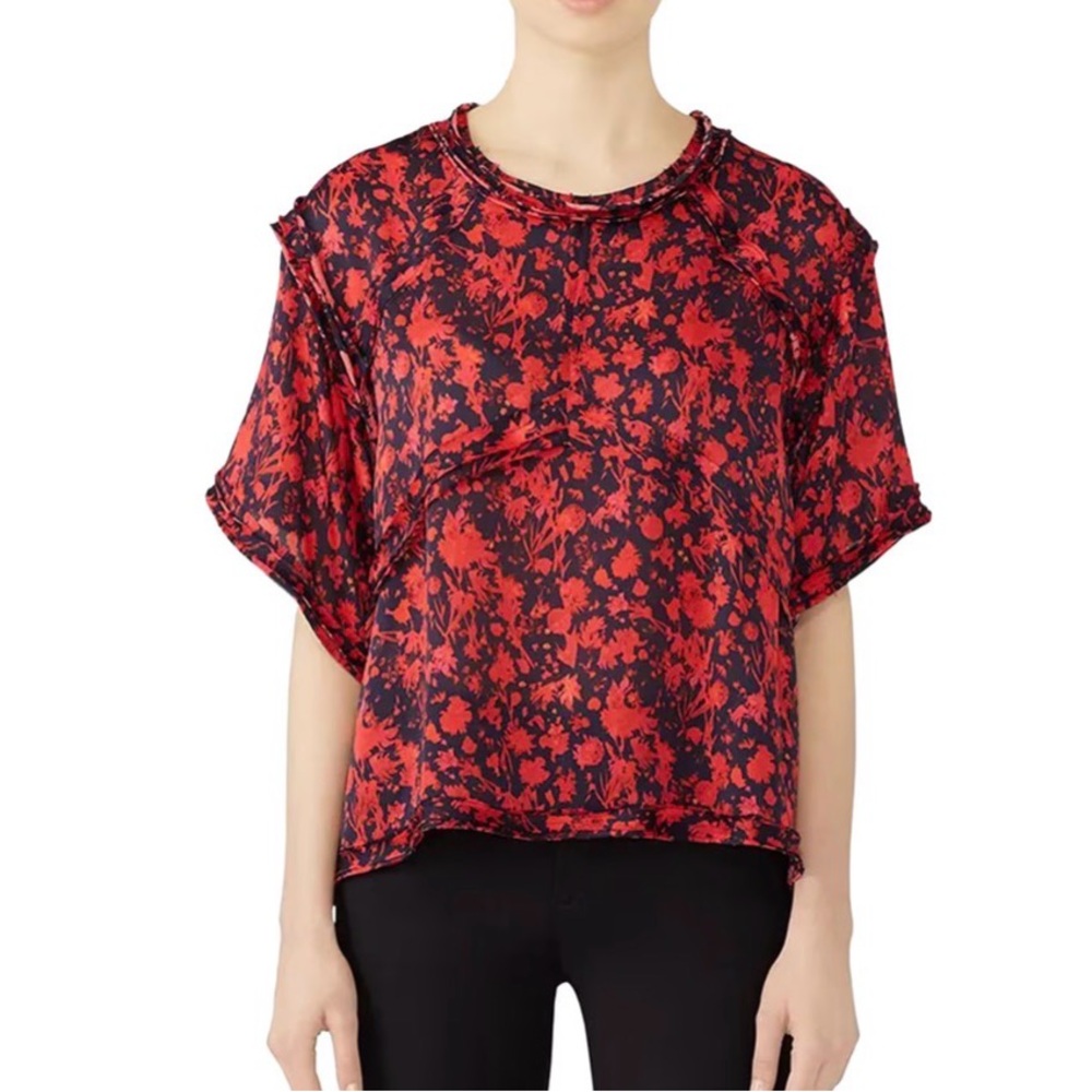 IRO Paris Magical Red Black Floral Silk Viscose Blouse Top 36 US 4 Small